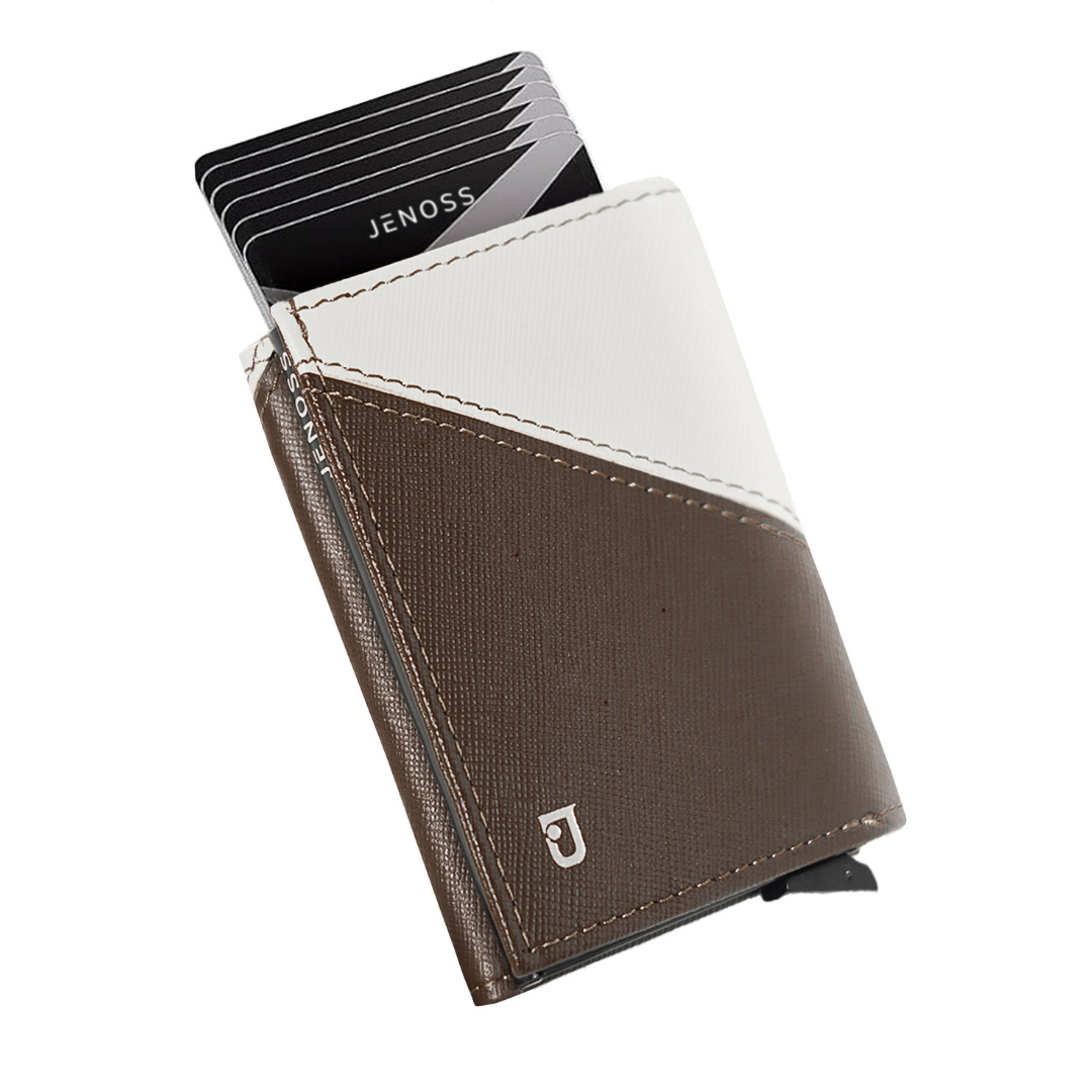 Jenoss Eclipse Smart Wallet For Men: Full Grain Leather, Handcrafted, Slide Metal Pop Up Case, Slim RFID Blocking Credit Card Holder, Minimalist Compact 12 Cards Slot Organizers ID Money Clip Jenoss Eclipse Smart Wallet For Men: Full Grain Leather, Handcrafted, Slide Metal Pop Up Case, Slim RFID Blocking Credit Card Holder, Minimalist Compact 12 Cards Slot Organizers ID Money Clip